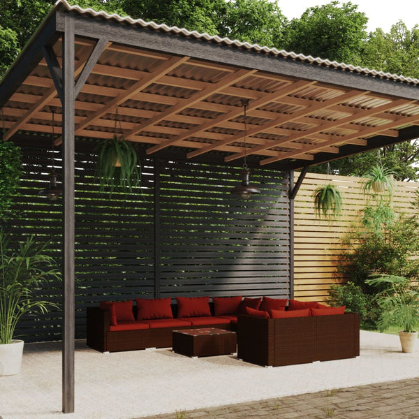 vidaXL 9-piece Garden Lounge Set with Cushions Poly Rattan Brown