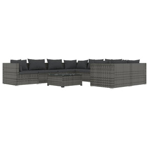 vidaXL 9-piece Garden Lounge Set with Cushions Poly Rattan Grey