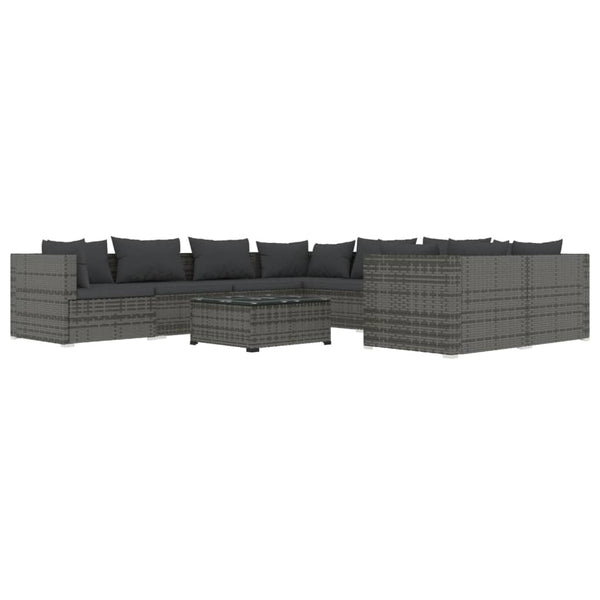 vidaXL 9-piece Garden Lounge Set with Cushions Poly Rattan Grey