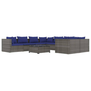 vidaXL 9-piece Garden Lounge Set with Cushions Poly Rattan Grey