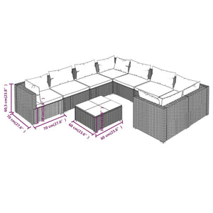vidaXL 9-piece Garden Lounge Set with Cushions Poly Rattan Grey