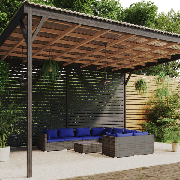 vidaXL 9-piece Garden Lounge Set with Cushions Poly Rattan Grey