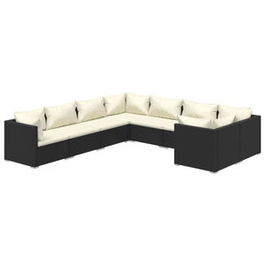 vidaXL 8-piece Garden Lounge Set with Cushions Poly Rattan Black