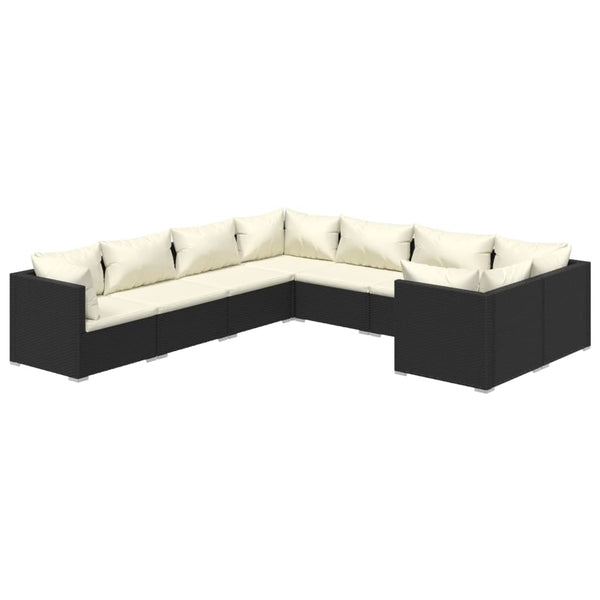 vidaXL 8-piece Garden Lounge Set with Cushions Poly Rattan Black