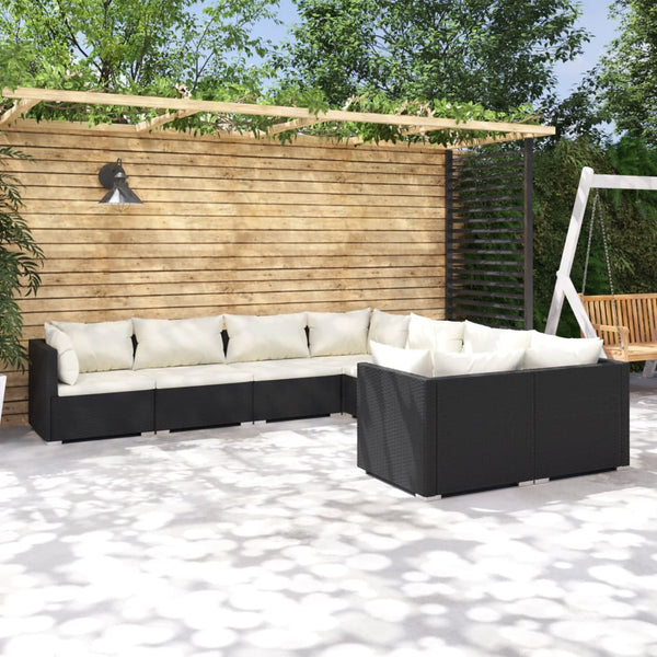 vidaXL 8-piece Garden Lounge Set with Cushions Poly Rattan Black