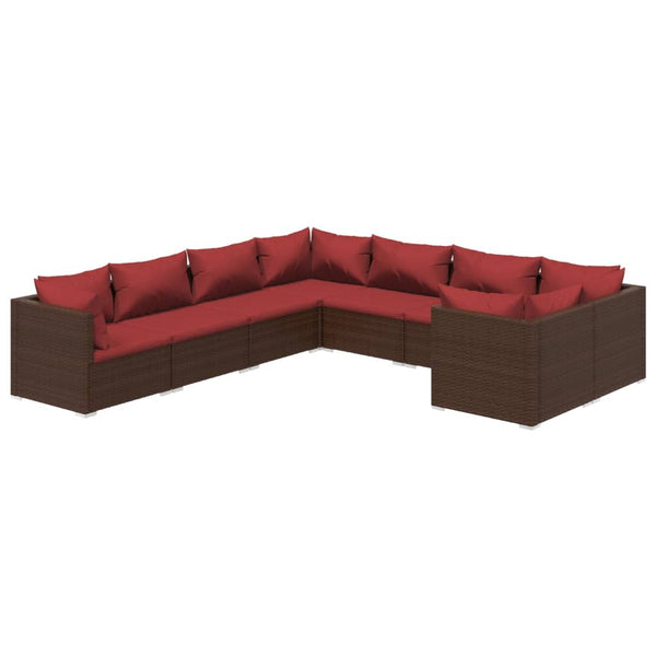 vidaXL 8-Piece Garden Lounge Set with Cushions Poly Rattan Brown