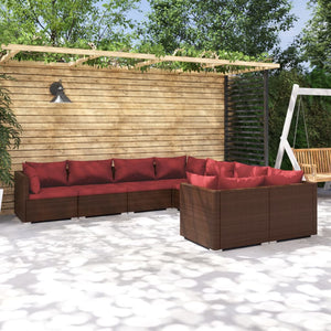 vidaXL 8-Piece Garden Lounge Set with Cushions Poly Rattan Brown