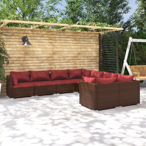 vidaXL 8-Piece Garden Lounge Set with Cushions Poly Rattan Brown