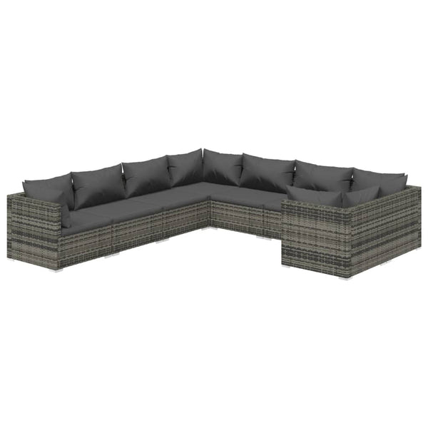 vidaXL 8-piece Garden Lounge Set with Cushions Poly Rattan Grey