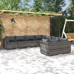 vidaXL 8-piece Garden Lounge Set with Cushions Poly Rattan Grey