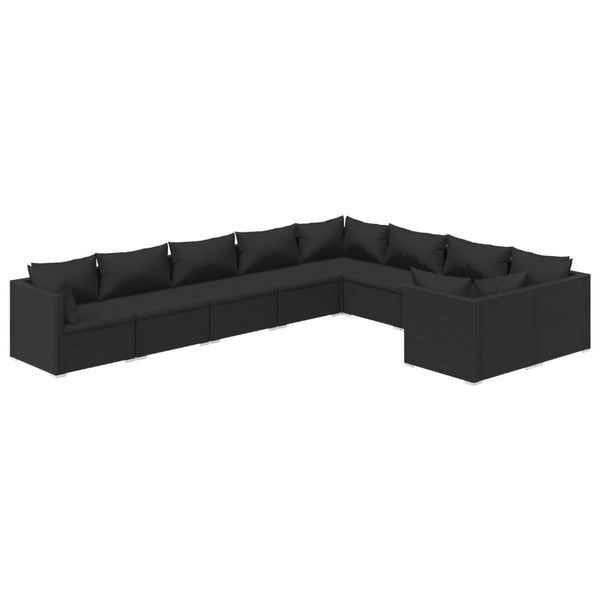 vidaXL 9-piece Garden Lounge Set with Cushions Poly Rattan Black