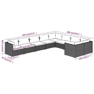 vidaXL 9-piece Garden Lounge Set with Cushions Poly Rattan Black