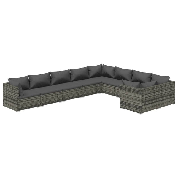 vidaXL 9-piece Garden Lounge Set with Cushions Poly Rattan Grey