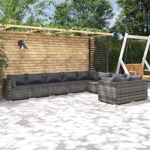 vidaXL 9-piece Garden Lounge Set with Cushions Poly Rattan Grey