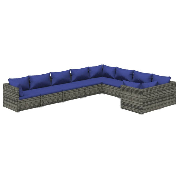 vidaXL 9-piece Garden Lounge Set with Cushions Poly Rattan Grey