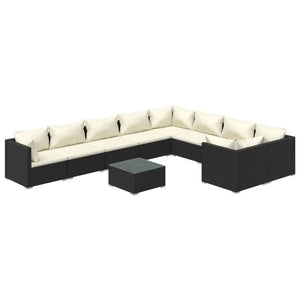 vidaXL 10-piece Garden Lounge Set with Cushions Poly Rattan Black