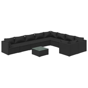 vidaXL 10-piece Garden Lounge Set with Cushions Poly Rattan Black