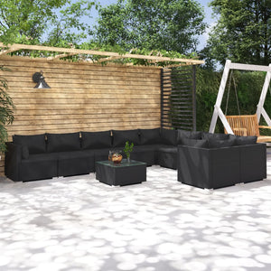 vidaXL 10-piece Garden Lounge Set with Cushions Poly Rattan Black