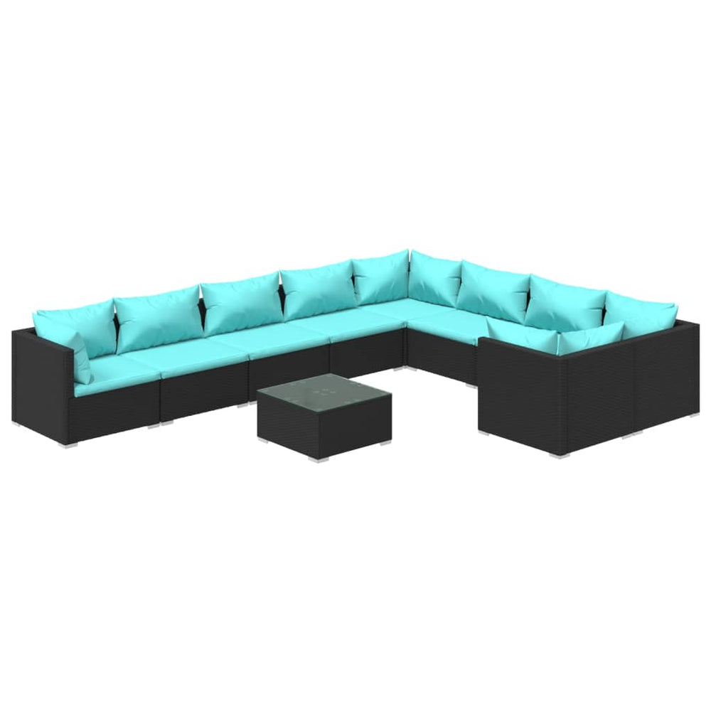 vidaXL 10-piece Garden Lounge Set with Cushions Poly Rattan Black