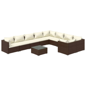 vidaXL 10-Piece Garden Lounge Set with Cushions Poly Rattan Brown