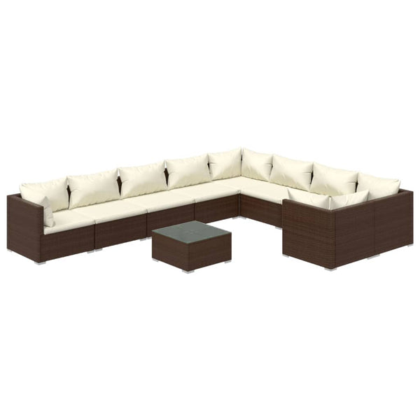 vidaXL 10-Piece Garden Lounge Set with Cushions Poly Rattan Brown
