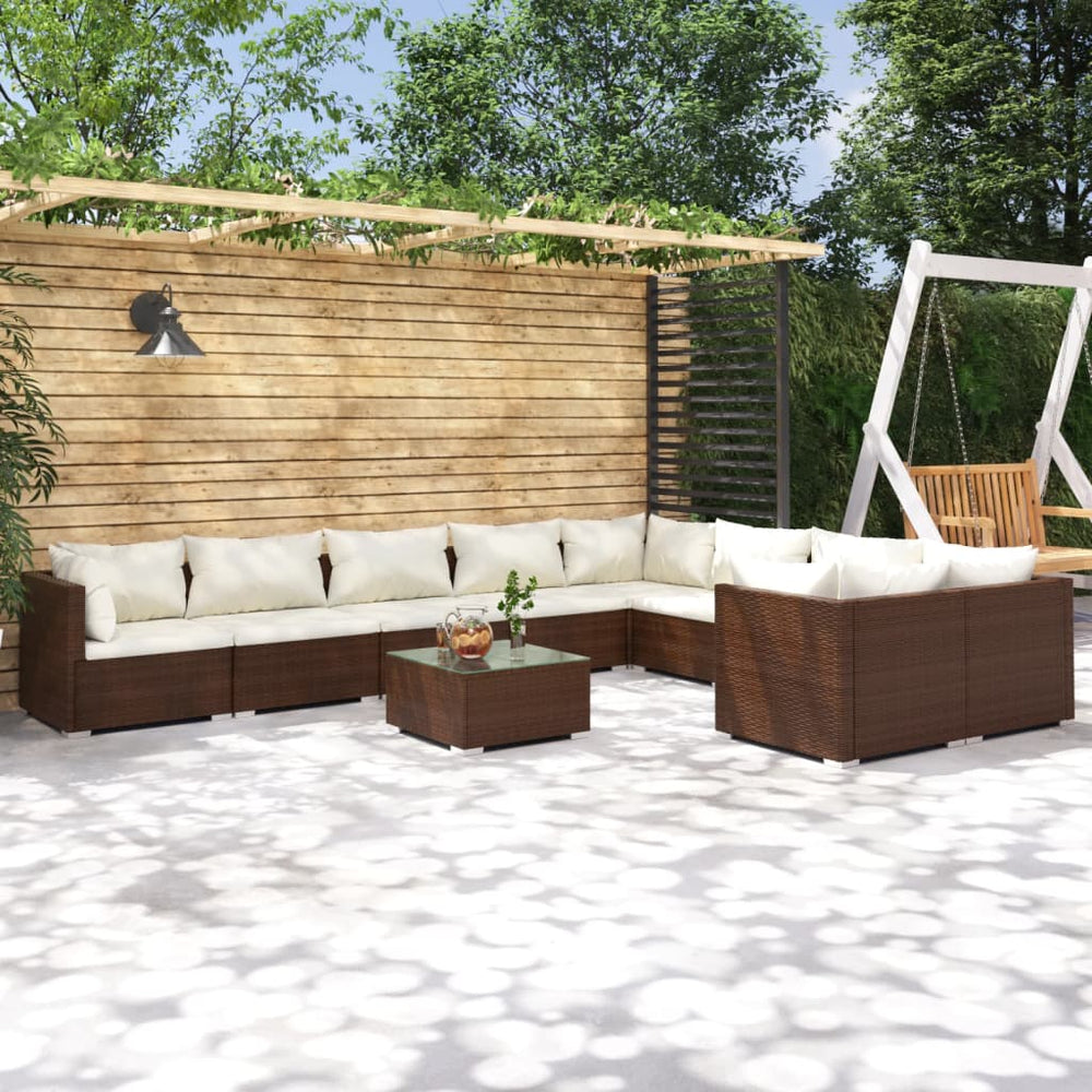 vidaXL 10-Piece Garden Lounge Set with Cushions Poly Rattan Brown