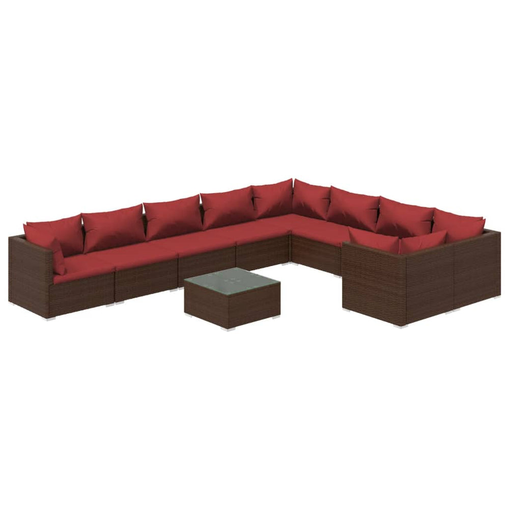 vidaXL 10-Piece Garden Lounge Set with Cushions Poly Rattan Brown