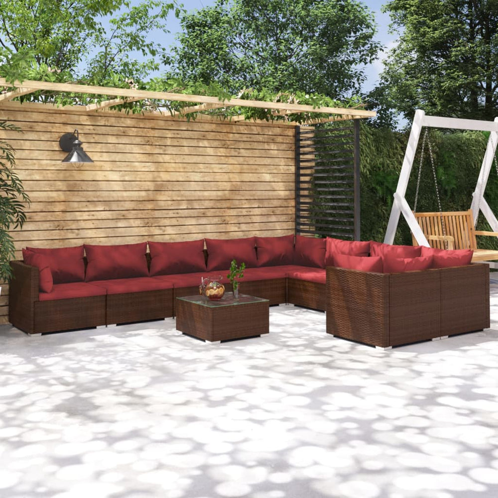 vidaXL 10-Piece Garden Lounge Set with Cushions Poly Rattan Brown