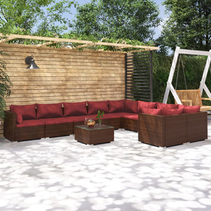 vidaXL 10-Piece Garden Lounge Set with Cushions Poly Rattan Brown