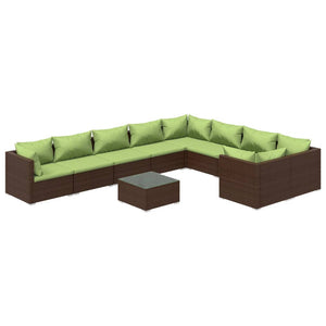 vidaXL 10-Piece Garden Lounge Set with Cushions Poly Rattan Brown