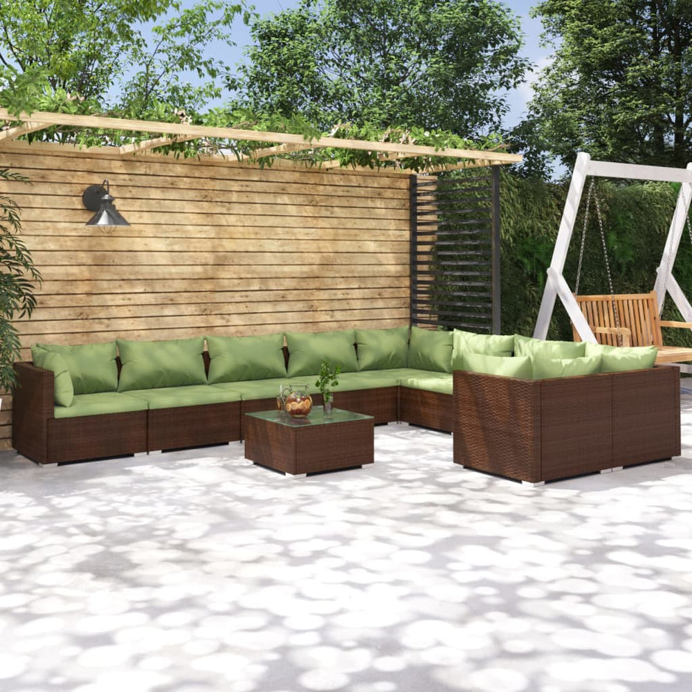 vidaXL 10-Piece Garden Lounge Set with Cushions Poly Rattan Brown