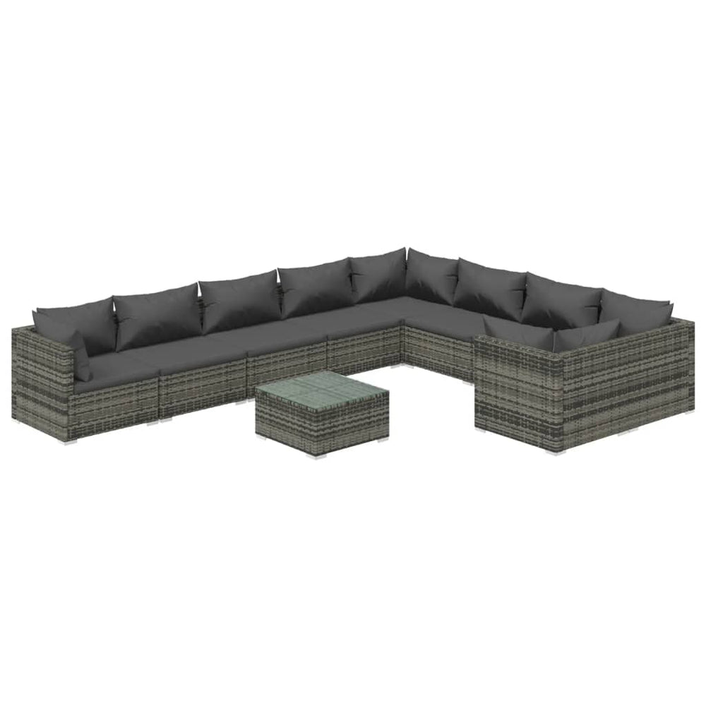 vidaXL 10-piece Garden Lounge Set with Cushions Poly Rattan Grey