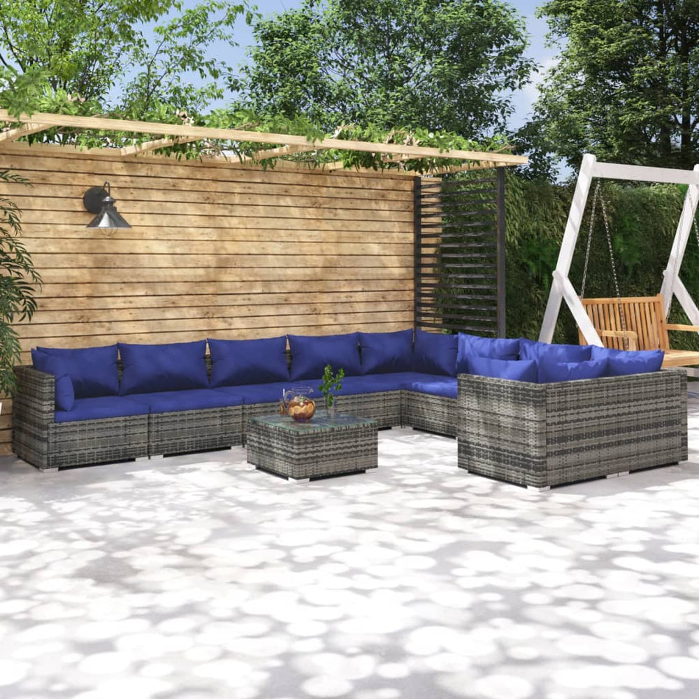 vidaXL 10-piece Garden Lounge Set with Cushions Poly Rattan Grey