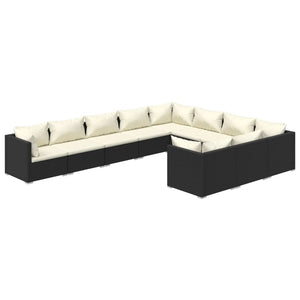 vidaXL 10-piece Garden Lounge Set with Cushions Poly Rattan Black