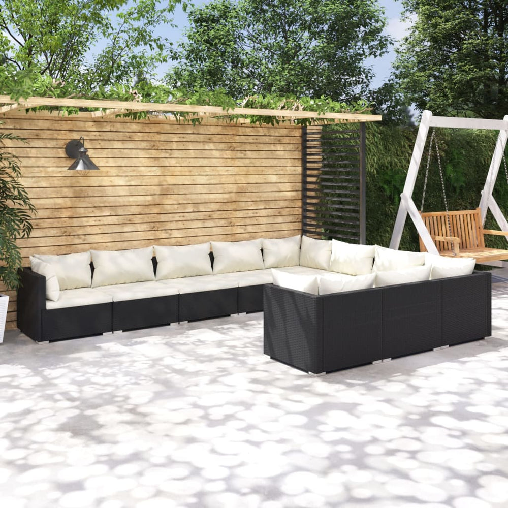 vidaXL 10-piece Garden Lounge Set with Cushions Poly Rattan Black