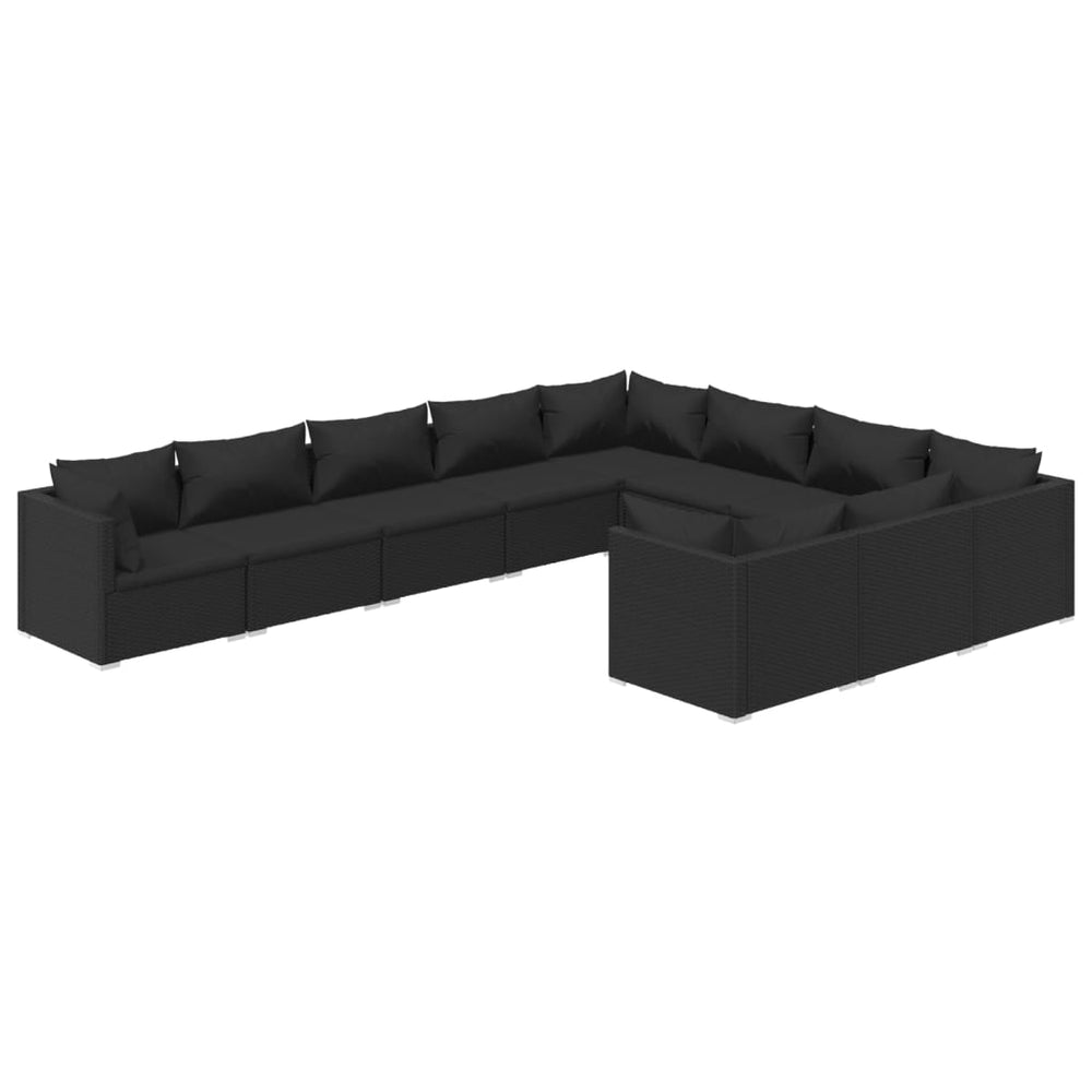 vidaXL 10-piece Garden Lounge Set with Cushions Poly Rattan Black