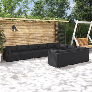 vidaXL 10-piece Garden Lounge Set with Cushions Poly Rattan Black