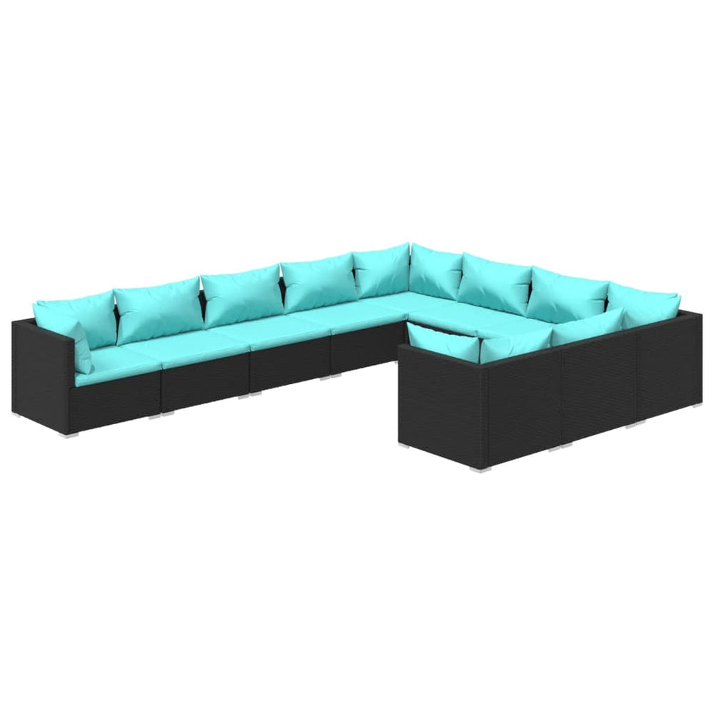 vidaXL 10-piece Garden Lounge Set with Cushions Poly Rattan Black