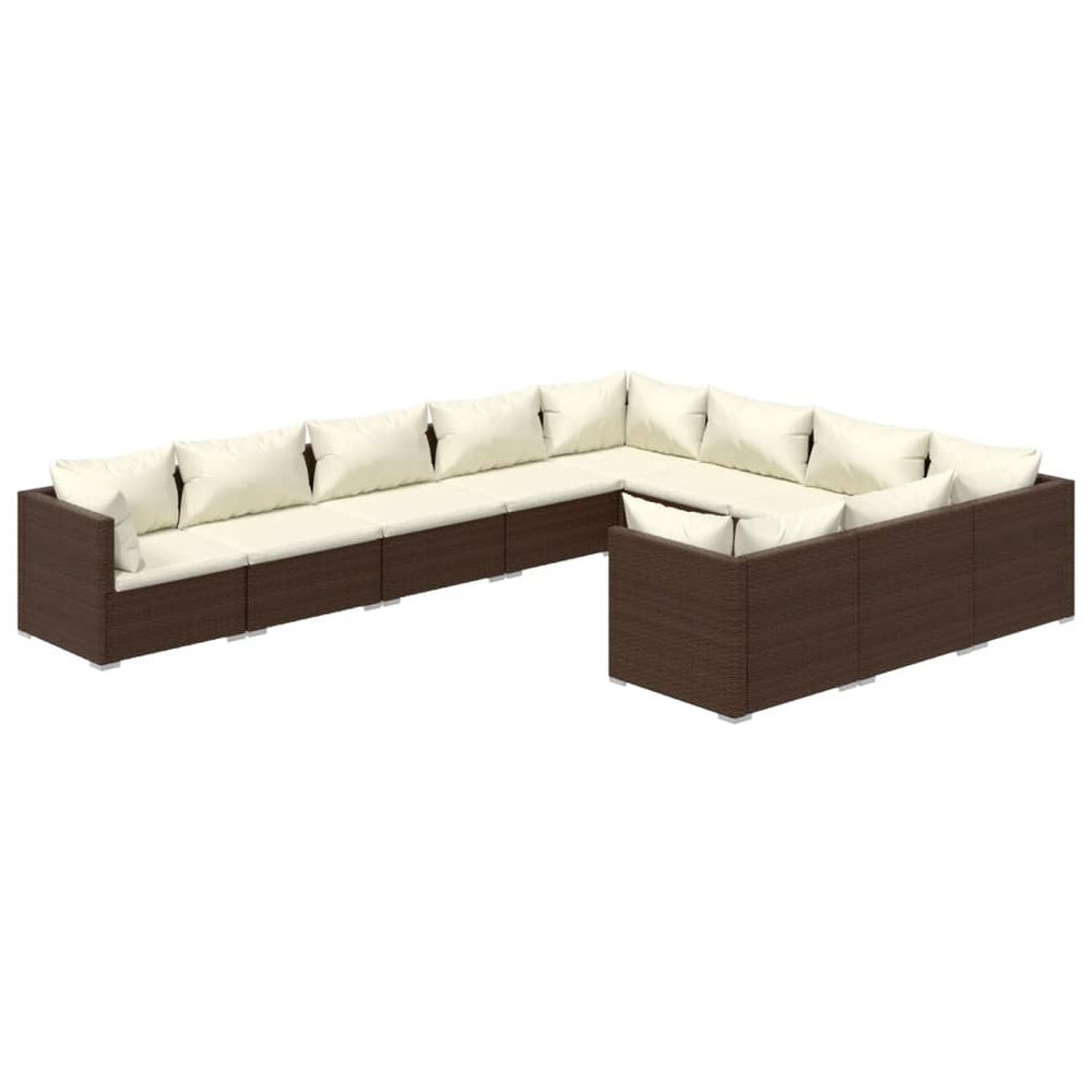 vidaXL 10-Piece Garden Lounge Set with Cushions Poly Rattan Brown