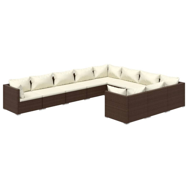 vidaXL 10-Piece Garden Lounge Set with Cushions Poly Rattan Brown