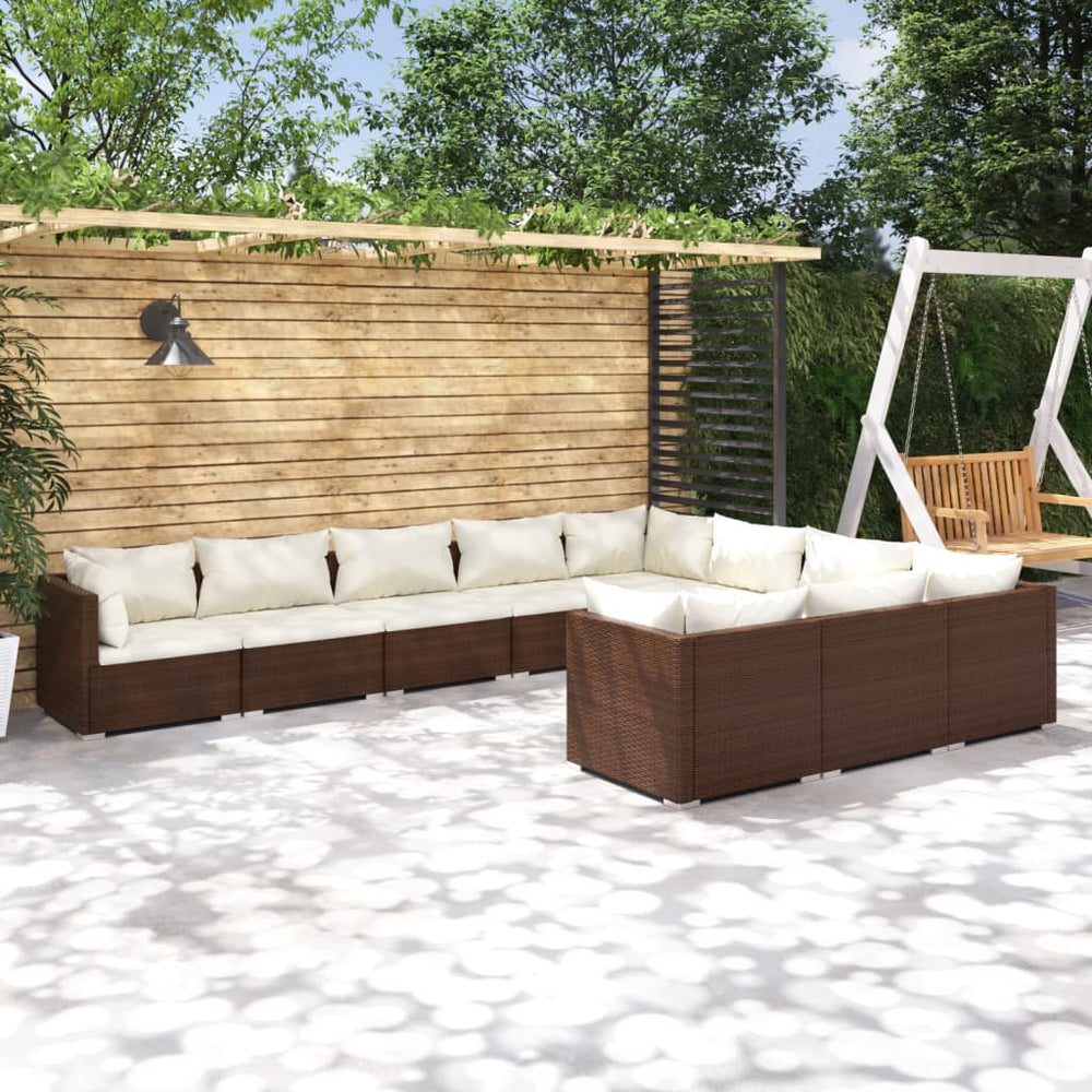 vidaXL 10-Piece Garden Lounge Set with Cushions Poly Rattan Brown