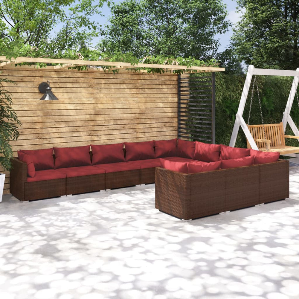 vidaXL 10-Piece Garden Lounge Set with Cushions Poly Rattan Brown