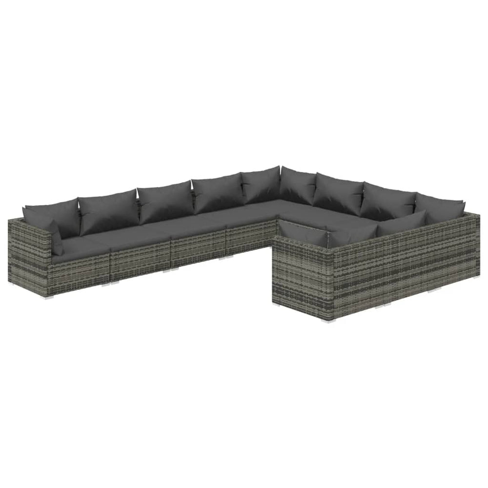 vidaXL 10-piece Garden Lounge Set with Cushions Poly Rattan Grey