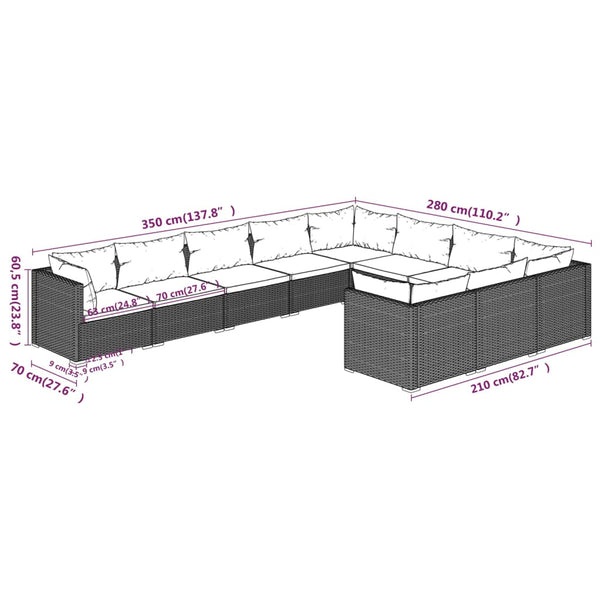 vidaXL 10-piece Garden Lounge Set with Cushions Poly Rattan Grey