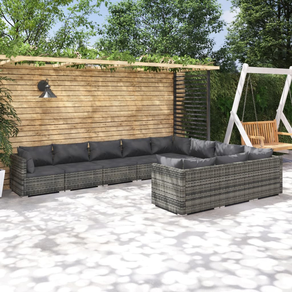 vidaXL 10-piece Garden Lounge Set with Cushions Poly Rattan Grey