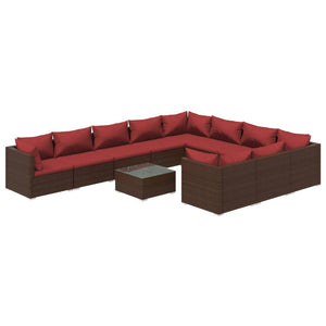 vidaXL 11-piece Garden Lounge Set with Cushions Poly Rattan Brown