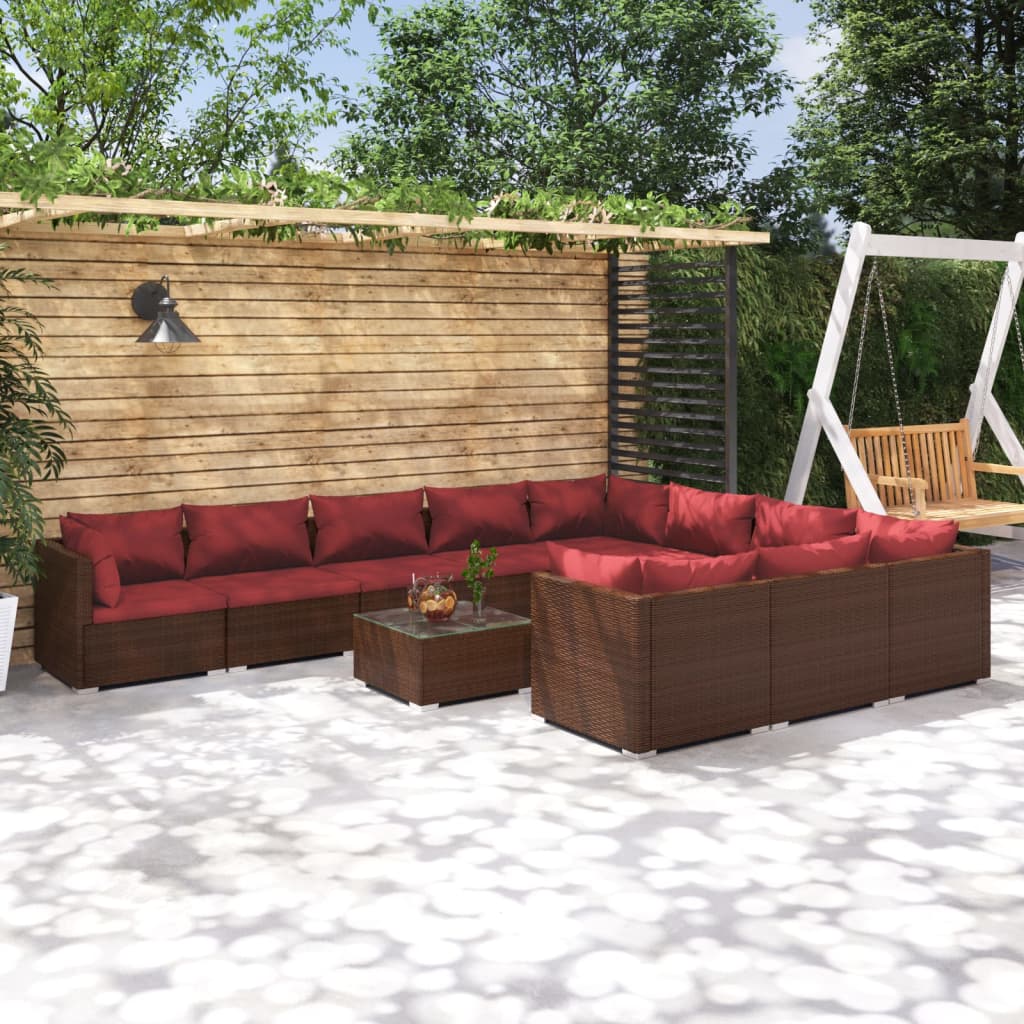 vidaXL 11-piece Garden Lounge Set with Cushions Poly Rattan Brown