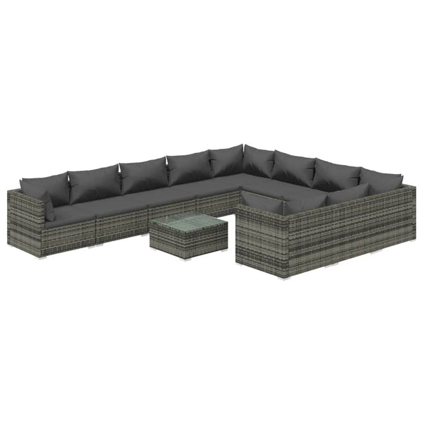 vidaXL 11-Piece Garden Lounge Set with Cushions Poly Rattan Grey