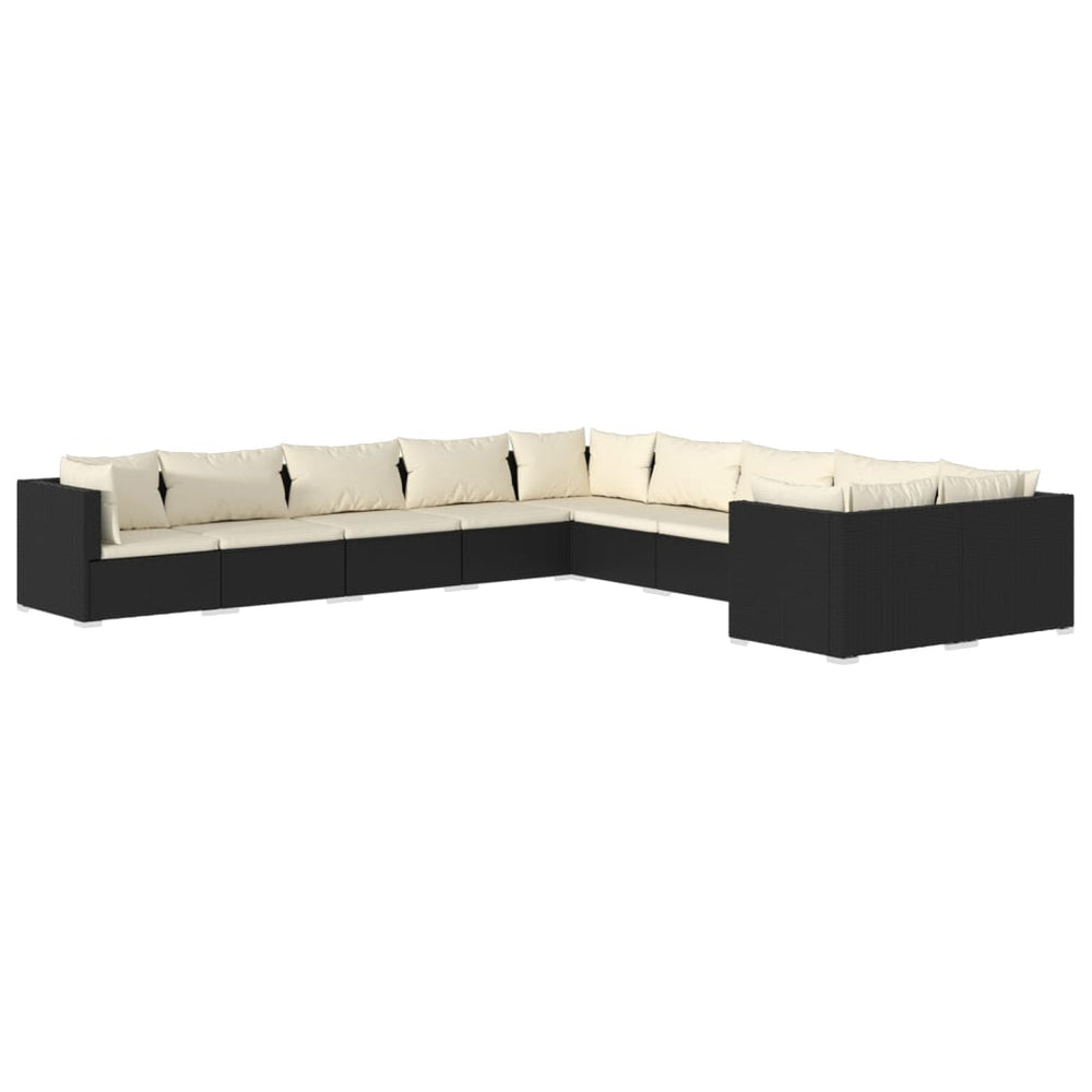 vidaXL 10-piece Garden Lounge Set with Cushions Poly Rattan Black