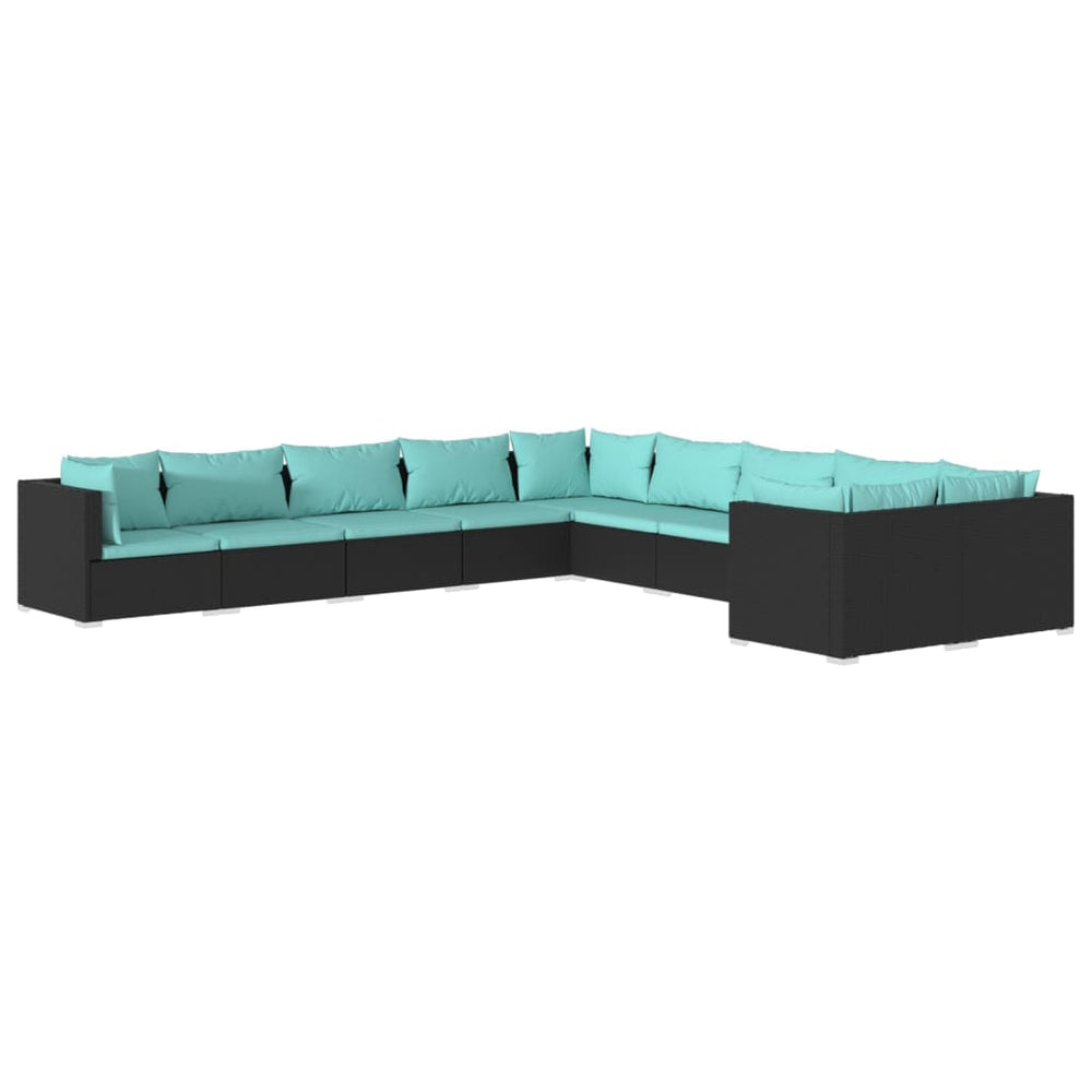 vidaXL 10-piece Garden Lounge Set with Cushions Poly Rattan Black